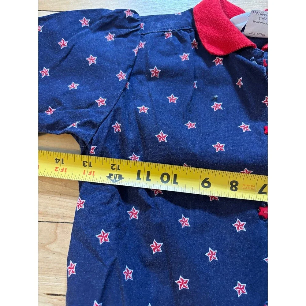 Vtg OshKosh B'gosh Blue Red Star Print Button Down Shirt Size 6 USA patriotic